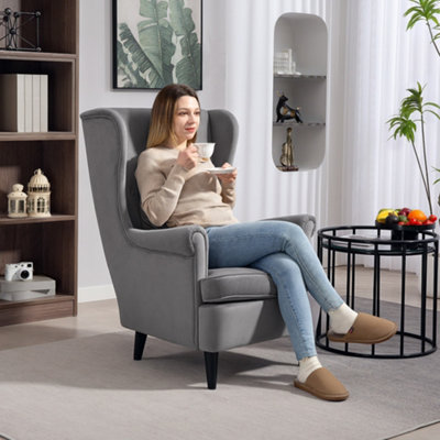B&Q -  Wingback ChairModern Accent Chair For Living Room BedroomGrey