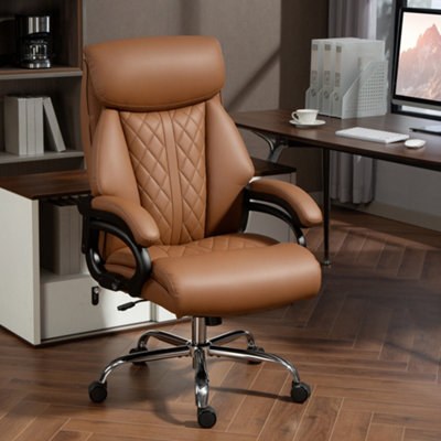 Homcom Unisex Light Brown Pu Leather Office Chair With Spring Padding, Swivel Wheels In - Image 5