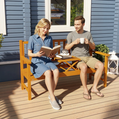 Outsunny Outdoor Bench With Liftable Middle Table153Cm Wood Garden Bench from B&Q