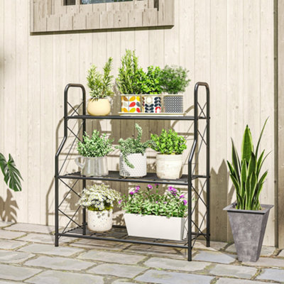 Outsunny 3-Tier Metal Plant StandLadder Shelf Potted Plants Display from B&Q