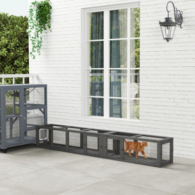 Pawhut Dark Grey Cat Tunnel, 250Cm Extra Long Wooden Cat Play Tunnel W/ Eight Doors In - Image 7