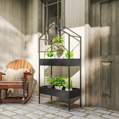 B&Q -  2 Tier Plant StandOutdoor Indoor Metal Plant Stand With Hook