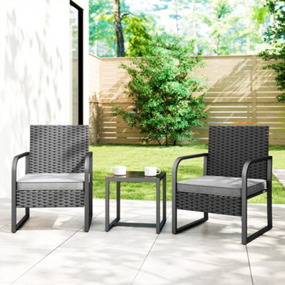 Outsunny Rattan Bistro Set3 Piece Garden Furniture Set CushionsBlack from B&Q