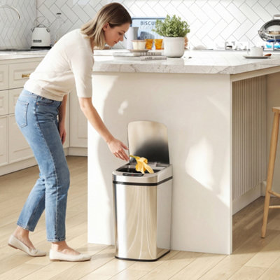 Homcom Silver Sensor Bin, Automatic Touchless Motion Sensor Kitchen Bin, 12L