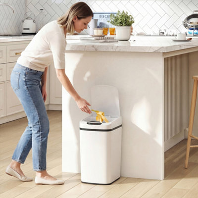 Homcom White Sensor Bin, Automatic Touchless Motion Sensor Kitchen Bin, 12L