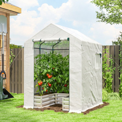 Outsunny Small Greenhouse Outdoor Greenhouse With Roll Up DoorWhite from B&Q