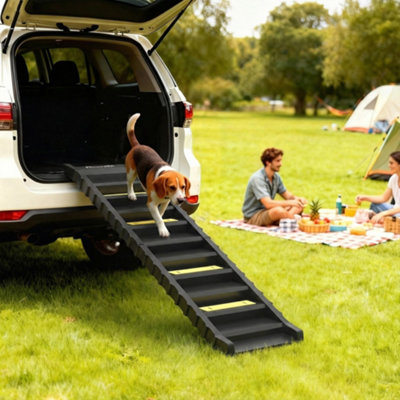 B&Q -  Foldable Dog Ramp For CarNon-Slip Dog Stairs For Suvs TruckBlack