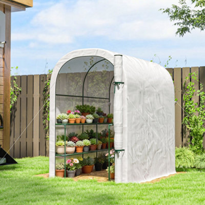 B&Q -  Walk-In Greenhouse Garden Plant Growhouse With Roll-Up DoorWhite