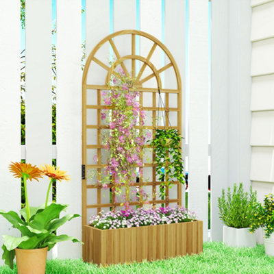 Outsunny Wooden Raised Planter With Lattice Trellis For Climbing Plants from B&Q