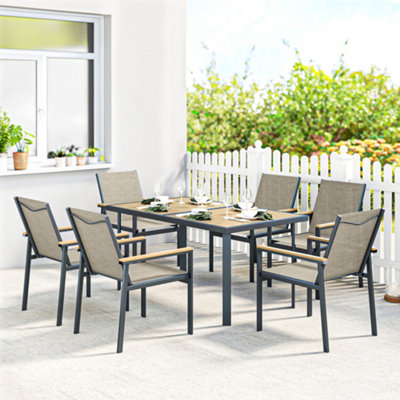 Outsunny 7 Piece Garden Dining SetOutdoor Table And 6 ChairsKhaki from B&Q