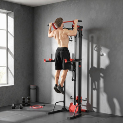 Sportnow Unisex Black Power Tower W/ Lat Pull Down Machine, Pull Up Bar, Dip Station In - Image 6