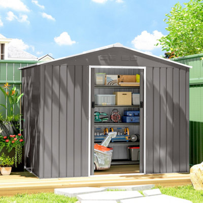 Outsunny Light/Grey X 6Ft Garden Storage Shed With Double Door, Size 8