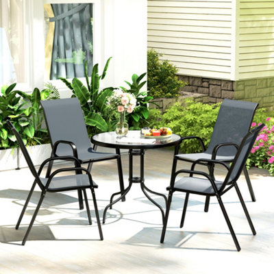 B&Q -  5 Pcs Garden Furniture SetRound Table And Stackable ChairsGrey