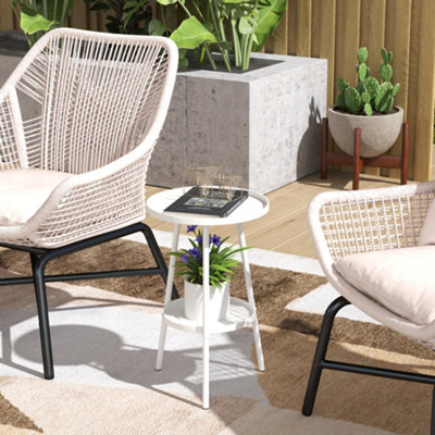 Outsunny Round Garden Table2-Tier Metal Patio Table Coffee TableWhite from B&Q