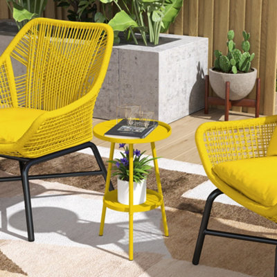 Outsunny Round Garden Table2-Tier Metal Patio Table Coffee TableYellow from B&Q