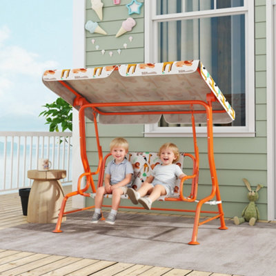 B&Q -  Kids Porch Swing With Seat BeltsAdjustable CanopyOrange