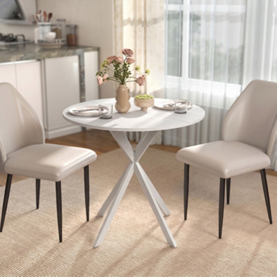 Homcom Unisex White Round Dining Table, Industrial Kitchen Table With Steel Legs In 80Cm - Image 4