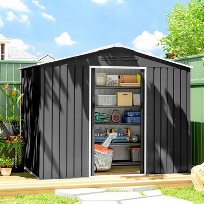 Outsunny Dark/Grey X 6Ft Garden Storage Shed With Double Door, Size 8