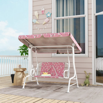 B&Q -  Kids 2-Seater Porch Swing With Seat BeltsAdjustable Canopy Pink