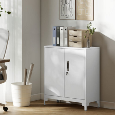 Homcom White Lockable Metal Filing Cabinet, 2-Tier Storage Cupboard,