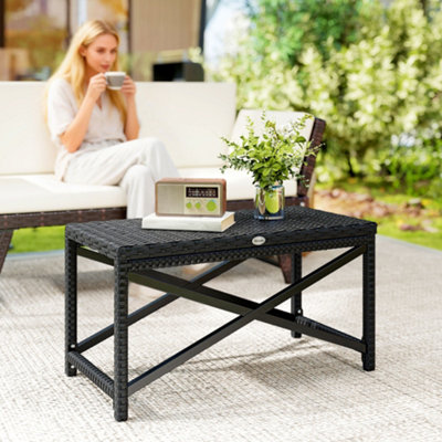 B&Q -  Outdoor Coffee TablePe Rattan Side Table W/ Plastic BoardBlack