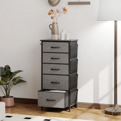 Homcom Fabric Chest Of Drawers, 5 Drawer Dresser For Bedroom, Charcoal Grey