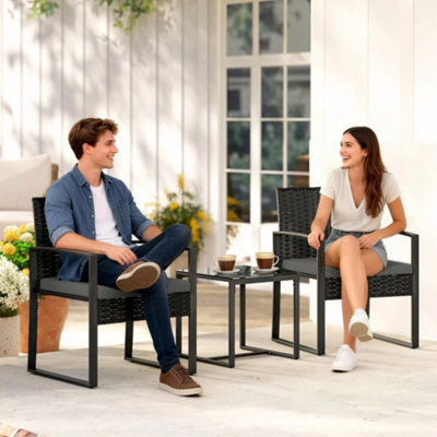 Outsunny Rattan Bistro Set3 Pcs Garden Furniture With CushionDark Grey from B&Q