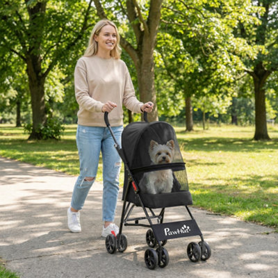 Pawhut Black Foldable Dog Stroller With Mesh Windows For Mini Dogs, B&Q