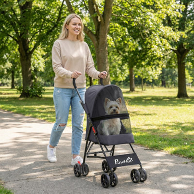 Pawhut Dark/Grey Foldable Dog Stroller With Mesh Windows For Mini Dogs, B&Q