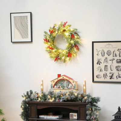 Homcom Green/White 60 Cm Prelit Christmas Wreath, Door Wreath With Realistic Branches - Pe, Metal - Christmas Wreath - Image 8
