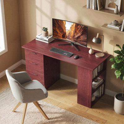 Homcom 120Cm Pc Table Workstation Computer Desk W/ Drawers3 Shelves Walnut from B&Q