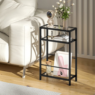 Homcom Unisex Black Slim Side Table, End Table With Tempered Glass Tabletop, - Image 10