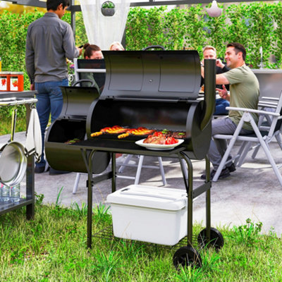 Outsunny Portable Outdoor Charcoal Grill Bbq Grill With Offset Smoker Black from B&Q