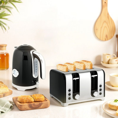 Homcom 3000W 1.7L Kettle With Retro Thermometer4 Slice Toaster SetBlack from B&Q