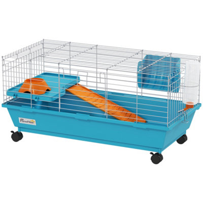 PAWHUT Small Animal Cage Rabbit Guinea Pigs Chinchillas Cage w/ Water Bottle in Blue - Image 8