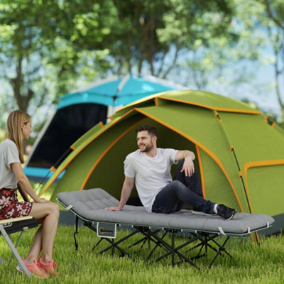 Outsunny Camping Bed For Adults With Mattress Folding Cot Light Grey from B&Q