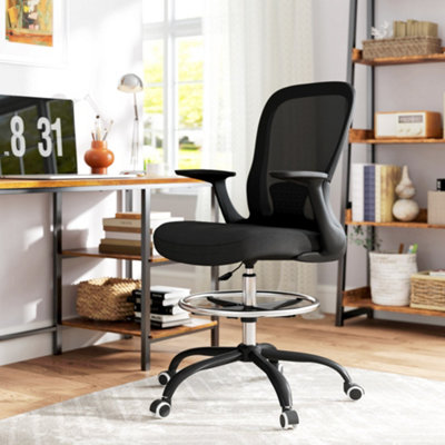 Homcom Mesh Draughtsman Chair, Ergonomic Drafting Chair, Black