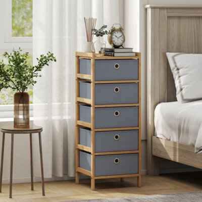 B&Q -  Chest Of Drawers5 Drawers Dresser With Bamboo FrameLight Grey