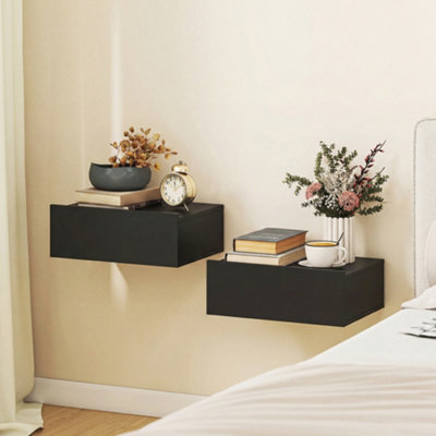 Homcom Floating Bedside Table Set Of 2, Wall-Mounted Nightstand, Black 5063603104570 - Image 8