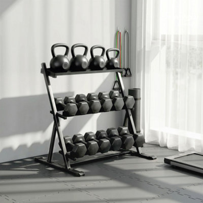 SPORTNOW 3-Tier Heavy-Duty Dumbbell Rack - Steel - Black - Image 5
