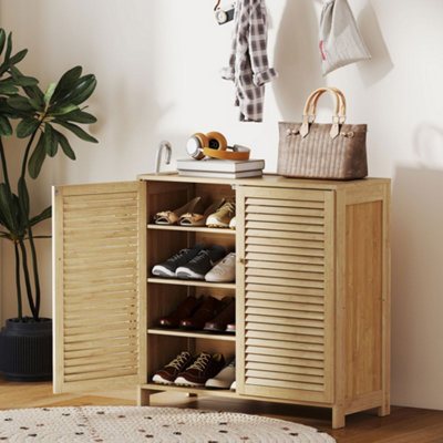 Homcom Bamboo Shoe Cabinet With Louvered Doors 14 Pairs Shoe Storage Cabinet from B&Q