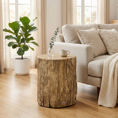 Homcom Concrete Side Table Tree Stump End Table For Indoor Outdoors Natural from B&Q