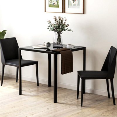 B&Q -  Modern Square Dining Table With Tempered Glass Top Metal Legs