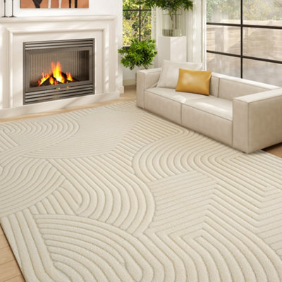 B&Q -  Modern Geometric RugThick PlushNon-Slip160 X 120 CmCream