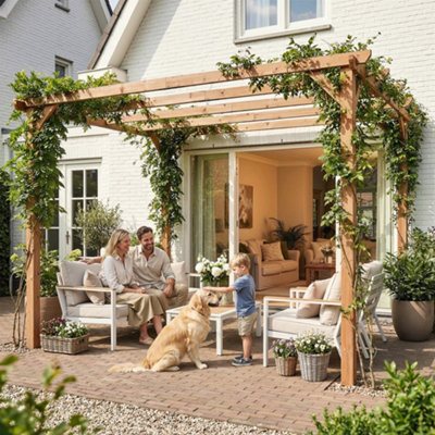 Rackhams 3X3 M Garden Wooden Pergola Gazebo Grape Trellis, Maple Wood-Effect - Image 7