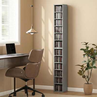 Homcom Set Of 2 Cd Storage Unit Dvd Shelf With Adjustable Shelves Light Grey - Image 6