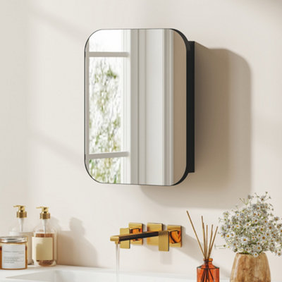 Homcom Black Wall Mounted Bathroom Cabinet With Mirror Adjustable Shelves - Image 5