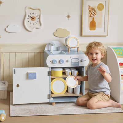 AIYAPLAY Wooden Dishwasher Playset - Blue - 32 Pieces - Image 4