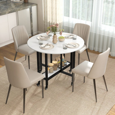 Homcom Folding Dining TableDrop Leaf Table With Open ShelfWhite Marble from B&Q