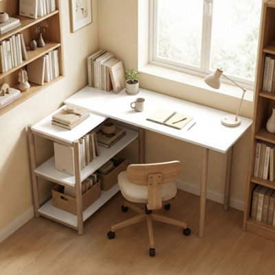 B&Q -  Computer Desk With Storage Shelves 150 Cm White/oak